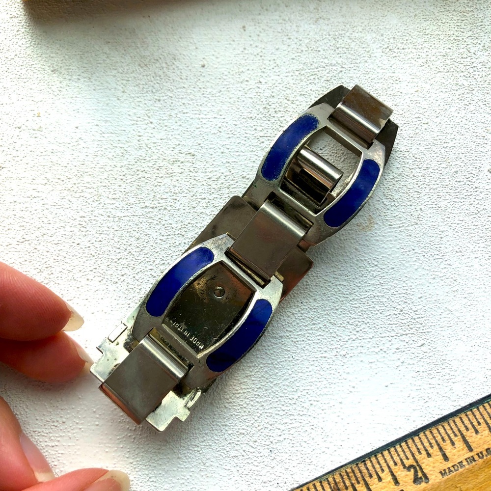 Vintage painted metal cuff bracelet - MADE IN ITALY - blue and silver